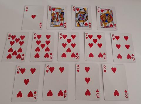 Hearts free online multiplayer game — hearts playing cards laid out in rows